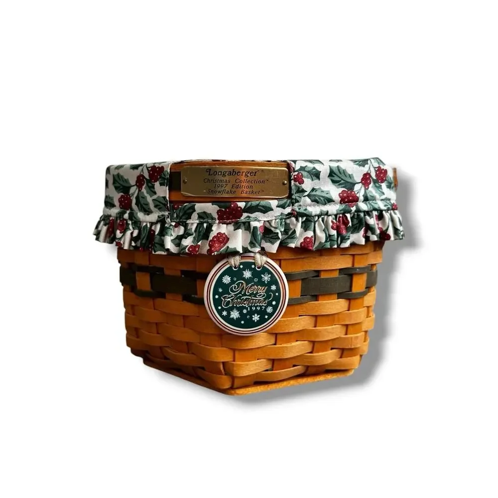 Longaberger Christmas Collection 1997 Snowflake Basket Liner Protector Tie on